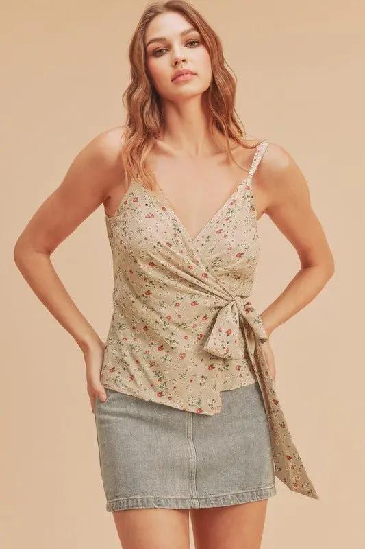 Aemi + Co Ditsy Floral Surplice Adjustable Straps Cami - Love Salve